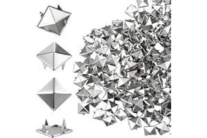 LXUEJIE 600 Pcs 10mm Silver Studs for Clothing, Square Pyramid Studs, Four-jaw Square Metal Spike Studs for Crafts, Leather Jacket Bag, Shoes, Dog Collar