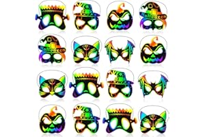 RICEDUO 36 Pcs Halloween Rainbow Scratch Mask Art Craft Kit, Bat Witch Pumpkin Pirate Spider Pirate Rainbow Scratch Mask for for Halloween Party Classroom Decorations