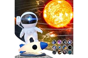 MERTTURM Projecteur Astronaute Ciel Etoile, Planetarium Projecteur avec 13 Disques de Films HD avec Objectif Réglable, Veilleuse Fusée 9 Couleurs, Galaxy Projector pour Cadeau, Enfants et Adultes