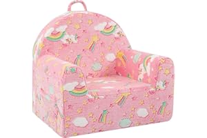 MeMoreCool Kids Sofa Couch, Glow in The Dark Soft Plush Toddler Armchair for Boys Girls Age 1-3, Comfy Baby Chair for Reading, Playroom, Bedroom Décor, Colorful Unicorn