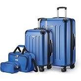 Amazon Basics Hardtop Carry-on Luggage with Wheels, Set of 4, Large Suitcase, Carry-on and Compact Travel, Expandable 4 Spinn