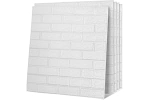 Jopassy 10 Stück 77 x 70 cm 3D Wandpaneele Selbstklebend Ziegel Tapete Weiß Klebetapete Wandtapete Wasserdicht Steintapete Wandaufkleber Steinoptik Ziegelstein, für Küche Schlafzimmer Badezimmer