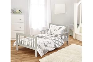 Kinder Valley Complete 7 Piece Grey Toddler Bed Bundle with Kinder Flow Mattress and Woodland Tales Reversible Bedding | Junior Bed and Children's Bed