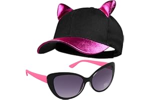 CityComfort Baseball Cap Kinder, 2er Set Snapback Cap mit Ohren und Sonnenbrille Kinder Sonnenschutz - Geschenke für Mädchen