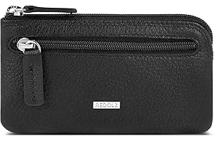 REDOLZ Leder Schlüsseletui/Schlüsseltasche | Schlüsselmäppchen, 2 Reißverschlussfächer & 2 Schlüsselringen | Maße 11,5 x 1 x 6,5 cm für Damen & Herren (schwarz)