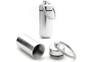 Ganzoo Portapillole, portapillole, set di 2 capsule in alluminio, portachiavi mini, impermeabile, colore: argento, altezza: 45mm (Set di 2 argento)(45 mm x 17 mm)