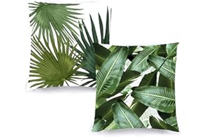 Decoratea Fundas Cojines 60x60 - Fundas de Cojín Decorativo (Juego de 2) para Sofá, Cama, Silla, Salón, Coche.. Muy Suaves, Modernas y con Cremallera Invisible (Hojas Exóticas)