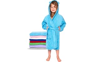 Twinzen - Accappatoio Bambini Cotone : Ragazzo e Ragazza - 100% Cotone OEKO-TEX® Senza Prodotti Chimici - 2 Tasche, Cintura, Cappuccio con Orecchie