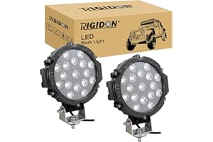 RIGIDON 2 Pcs Faro da Lavoro Led, Nero Rotondo 7 Pollici 18 cm 51W Flood Luci di Lavoro a Led, Per Fuoristrada Auto Trattore Escavatore Camion SUV ATV 4x4, Faretti Fendinebbia 12V 24V 6000K Bianca