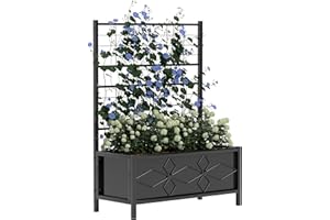Outsunny Jardinière avec treillis, lit surélevé de jardin, jardinière extérieure - motif en losanges, trous de drainage, bac à fleurs en acier galvanisée pour balcon terrasse patio, 90x40x120 cm, noir