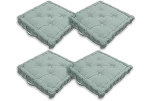 Home Tresor - Cuscini per Sedie 40x40x8cm da Interno Esterno| Set da 2/4 Coprisedia Trapuntato Sedia Cucina, Divano, Giardino, da Pavimento con Imbottitura Spessa 8 cm con Maniglie (Salvia, 4)