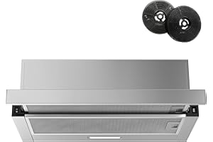 FIREGAS 60cm Telescopic Cooker Hood 345m³/h Built-in Extractor Fan with LED Light & 2 Speed Settings – Integrated Kitchen Extractor Fan for Optimal Airflow