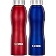 Amazon Brand - Solimo Stainless Steel Water Bottles | Set of 2 | Spill-Proof | Ergonomic | Refrigerator, Freezer and Dishwasher Safe | 1 L | Red, Blue