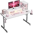 Bestier Small Gaming Desk with Monitor Stand, 106.6 CM LED Computer Desk, Gamer Workstation with Cup Holder & Headset Hooks, Modern Simple Style Desk for Home Office