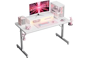 Bestier Small Gaming Desk with Monitor Stand, 106.6 CM LED Computer Desk, Gamer Workstation with Cup Holder & Headset Hooks, Modern Simple Style Desk for Home Office