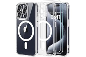 Yohii Funda para iPhone 15 Pro, Compatible MagSafe con 2 Piezas Cristal Templado [Protección de Cámara] Carcasa Magnética Grado Militar Antigolpes Resistente Arañazos Serie Classic, Transparente