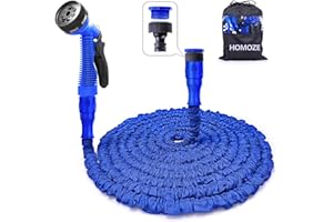 Garden Hose Pipe Expandable Garden Hose with 3/4", 1/2" Fittings, Anti-Leakage - Flexible Expanding Hose with 7 Function Spray Nozzle by Homoze(Blue, 50ft)