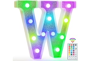 VIMLITS Colorful Light Up Letters, Glitter LED Letter Lights 18 Color Changing Shiny Alphabet Sign Gifts for Girls Women Party Birthday Decorations Remote Night Light Christmas Valentine Wall Table Decor - W