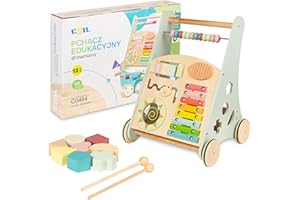 COIL 3-in-1 Holzpuppenwagen Lernspielzeug Musikwagen Laufwagen Baby - Laufhilfe Labyrinth Formensortierer 12 Monate - Lauflernhilfe Lauflernwagen Holz Baby Lauflernhilfe (Grün)