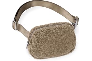 ODODOS Fleece Mini Belt Bag with Adjustable Strap, Sherpa Small Waist Pouch Fanny Pack for Workout Running Traveling Hiking, Taupe