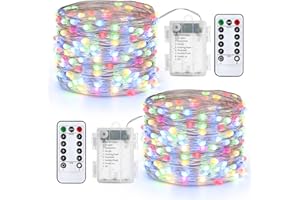 ‎QEDERTEK Qedertek Lichterkette Außen Batterie - 2 Stück 100 LED Silberdraht Micro Lichterkette Wasserdicht 10M Lichterkette Weihnachtsbaum Bunt mit Fernbedienung für Außen Innen Garten Hochzeit Balkon