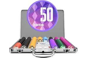 HEITOK Poker Chip Set 500 Stück – Profi Eisenkern Pokerchips 11,5g, Komplettset mit Zubehör, Karten (englisch), 5 Würfeln & robustem Aluminiumkoffer, Party, Geschenkidee, Texas Hold'em, Blackjack