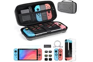 YK YOUNIK Younik Switch Case for Switch 2017, 14 in 1 Accesseries Kit with Switch Carrying Case, Screen Protector, Protective Covers, Thumb Grips Caps, Game Card Case and Type C cable (Gray, Y Pattern)