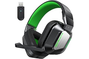 Skapendy VK82 Wireless Gaming Headsets for PS5, PS4, PC, Switch, Mac, Mobile, Gaming Headphone with Mic, LED Light, EQ Mode, Bluetooth 5.4, 50+Hr Battery Life, Foldable Gaming Headset (Black Green)