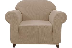 subrtex Jacquard Stretch Sofa Cover 1-Piece Polyester Fabric Slipcovers for Couch, Armchair, Recliner (Chair, Sand)
