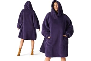Bedsure Bluza z kapturem i rękawami, narzuta dla dorosłych, idealna jako prezent dla kobiet, ciepła, przytulna, miękka bluza–koc z rękawami, fioletowa, 95 x 85 cm