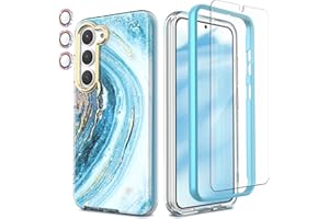 Chvelop Samsung S23 Hülle mit Glitzer Kameraschutz + Schutzfolie + Stoßfänger Samsung Galaxy S23 Hülle Schick 360 Grad Handyhülle für Samsung S23 Stoßfest Kratzfest TPU Schlank Hülle S23 5G 6.1'' Blau