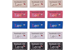 PH PANDAHALL PandaHall - Etichette da cucito per vestiti, 5 colori, con scritta "Handmade with Love", per cucito, lavori a maglia, abbigliamento, 150 pezzi