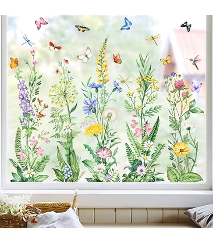 Tanlaby Lente Zomer Bloem Raamstickers Bloemen Gras Wildflower Venster