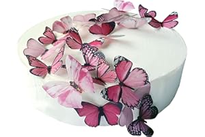 ANGLESIT BUTTERFLIES 24 X PRE-CUT BEAUTIFUL MEDIUM PINK BUTTERFLIES EDIBLE RICE/WAFER PAPER PRE CUT CUPCAKE CAKE DESSERT TOPPERS BIRTHDAY PARTY WEDDING BABY SHOWER DECORATIONS (Medium)