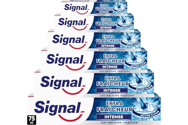 SIGNAL - Dentifrice Extra Fraicheur Intense - 12h d'haleine fraiche - Extra longue durée - 96% d'ingrédients d'origine naturelle (lot de 6x75ml)