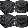 48 PCS Slate Coasters Bulk, MAPRIAL Laser Engraving Blanks Material for Engraver, 4 Inch 24 PCS Natural Square, 24 PCS Round Black Stone Coasters for Drinks, Gifts, Home Decor