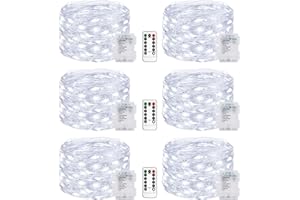 litogo Guirlande Lumineuse a Pile 5M 50LED, [Lot de 6] Guirlande Led à Pile avec Télécommande, Étanche 8 Mode Guirlandes Lumineuse Intérieur Extérieur pour Décor Noël Mariage Fête Chambre Blanc Froid
