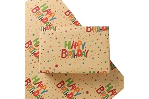 AELION Birthday Wrapping Paper, Happy Gift Wrap for Boys Girls Men Women, 8 Sheet Recyclable Premium Classic Kraft Wrapping Paper for Birthday Party Baby Shower(50 * 70cm)