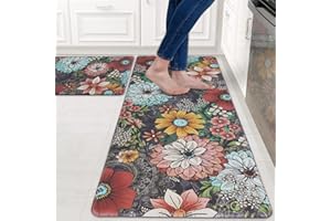 Yugarlibi Tappeto da cucina in PVC, antiscivolo, lavabile, spessore 10 mm, morbido e resistente all'olio, con retro in gomma, 44 x 75 + 44 x 120 cm, motivo: fiori vintage