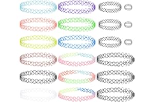 tonyg-p 21 Stück Elastische Halskette Stretch Tattoo Choker Kette Armband Ring Vintage Henna Tattoo Halskette Halsband für Mädchen Frauen
