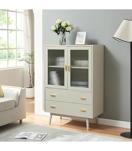 Credenza Vetrina quercia bianca 2 ante vetro L.121 cm - Dream