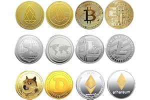 Krisler Bitcoin Coin Collector Set regalo di criptovaluta fisica | Bitcoin (BTC), Ethereum (ETH), Litecoin (LTC), Ripple (XRP), EOS (EOS), Dogecoin (Doge), Oro e Argento (confezione da 6)