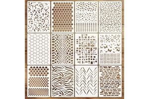 EAPIKON 12 Plantilla Dibujos para Pintar Manualidades, Tamaño A4 Plantillas Stencil Geometrico Reutilizables, Textura Template para Pared Muebles Textiles Scrapbooking DIY