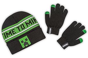Bioworld Minecraft Time To Mine Creeper Ensemble bonnet et gants pour enfant, Multicolore, taille unique
