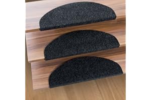casa pura Stair Carpet Pads - Stair Treads | Adhesive Stair Pads | Non-Slip Stair Covers | Durable Polypropylene edging | Graphite, 15 Piece Set (23 x 65 cm)