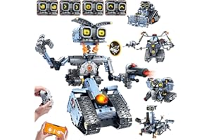 HiWEEGO Technik Roboter Bausatz für Kinder mit LED Augen, 5-in-1 App Fernbedienung Roboticset Baustein RC Bulldozer/Panzer/Engineering Spielzeug Geschenk für Jungen Mädchen Teens 12+ Jahre (699 Stück)