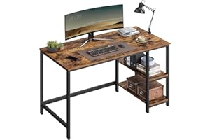 VASAGLE Computer Desk, Writing Desk with 2 Shelves on Left or Right, Work Table for Office Living Room, Steel Frame, Industrial, Rustic Brown and Black LWD47X