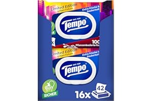 Tempo Mein VerwöhnMoment Limited Edition mokry papier toaletowy – zmieniające się wzory, bez barwników, możliwość ponownego zamknięcia, opakowanie ekonomiczne, 16 x 42 chusteczki nawilżane