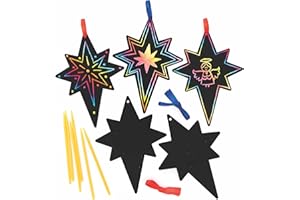 Baker Ross Nativity Star Scratch Art Decorations Pack of 12 - Christmas Decoration Craft Kit for Kids, Festive Craft Activities for Children (FC204)