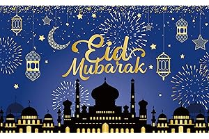 BigTree Eid Mubarak Banner Eid Decorations for Home Ramadan Mubarak Decorations Blue Flag for Eid Mubarak Eid Mubarak Banner for Mantle Fireplace Wall-Blue Flag Indoor Outdoor Ramadan Decor